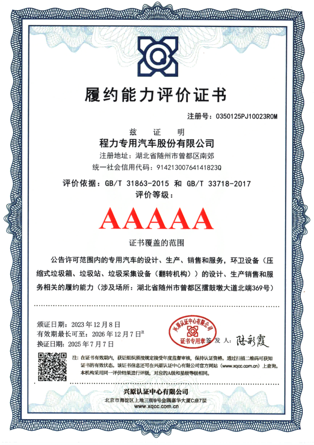 程力履约能力评价证书